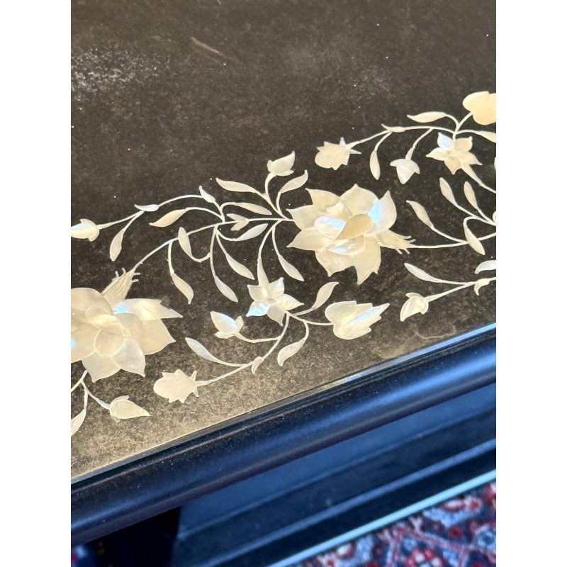 Agra Indian Marble Inlay Dining Table with Glass Cover