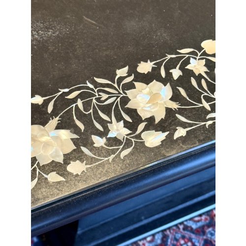 Agra Indian Marble Inlay Dining Table with Glass Cover