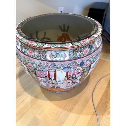 Chinese Famille Rose Large Fish Bowl with Glass Top