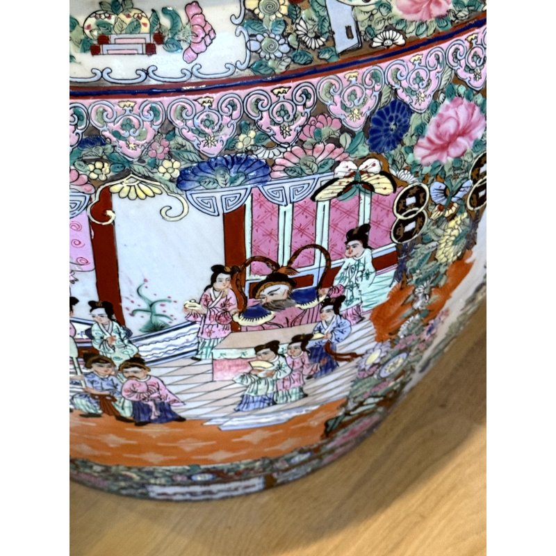 Chinese Famille Rose Large Fish Bowl with Glass Top