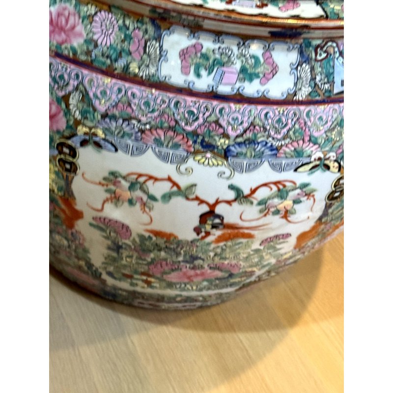 Chinese Famille Rose Large Fish Bowl with Glass Top