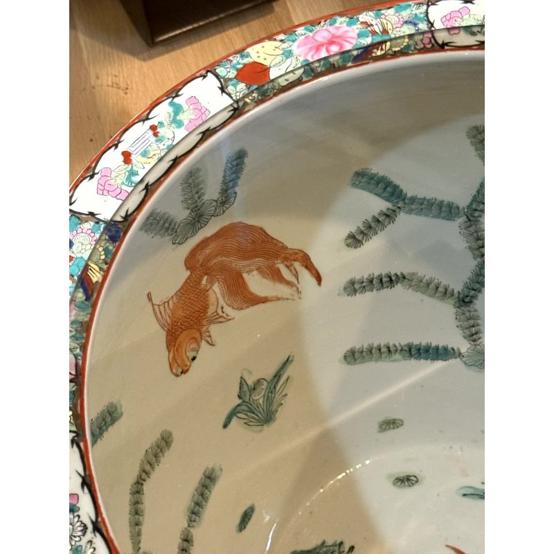 Chinese Famille Rose Large Fish Bowl with Glass Top