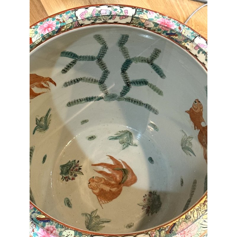 Chinese Famille Rose Large Fish Bowl with Glass Top