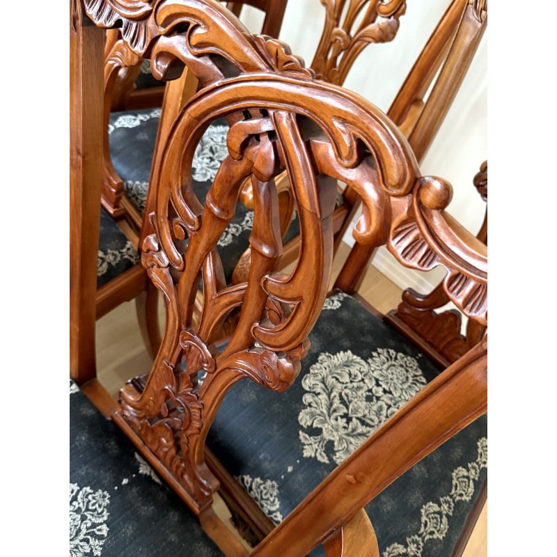 Set of 10 Solid Wood Carved Dining Chairs / Set Chippendale Style