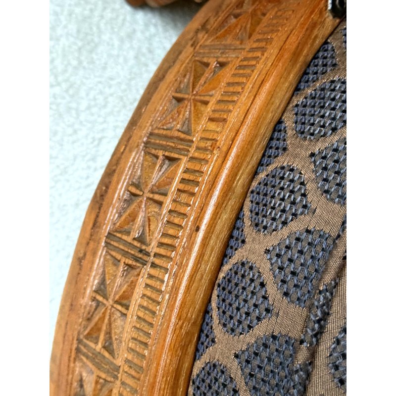 Antique Carved Wood Paloma Stool with Cushion