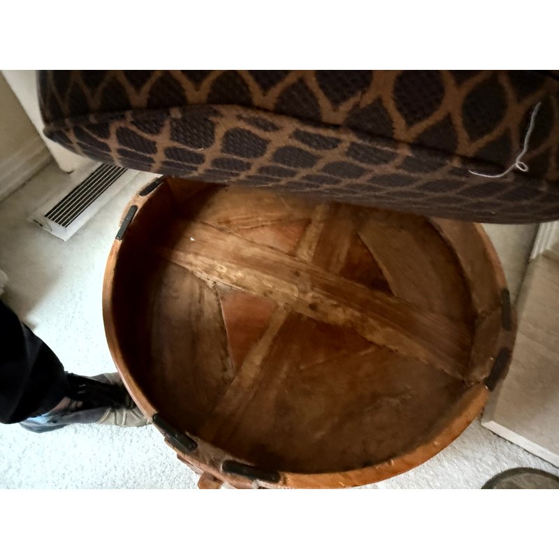 Antique Carved Wood Paloma Stool with Cushion