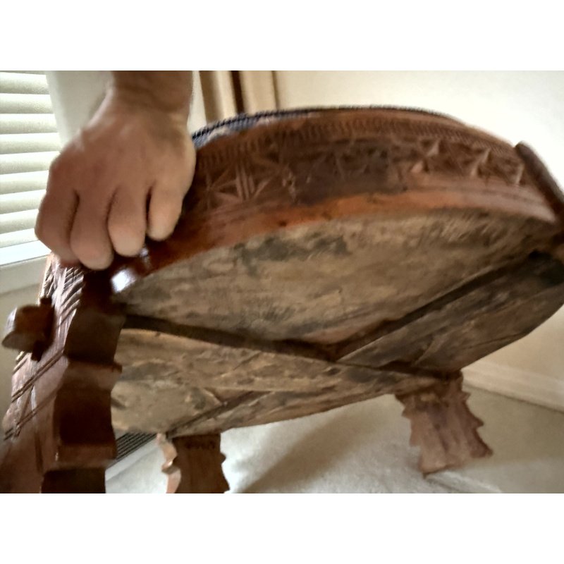 Antique Carved Wood Paloma Stool with Cushion