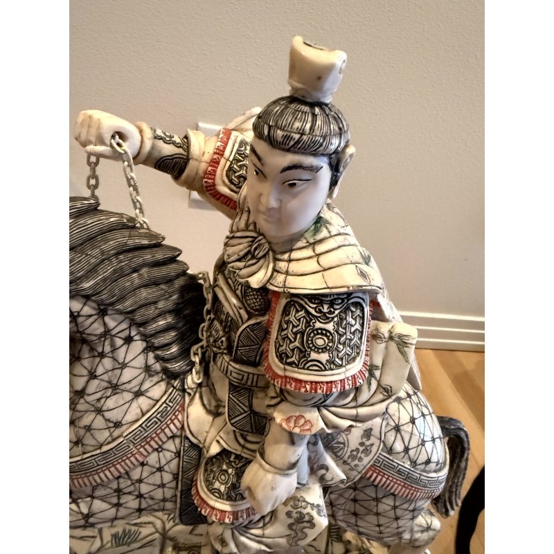 Bone Sculpture Warrior on Horse (needs some repair)