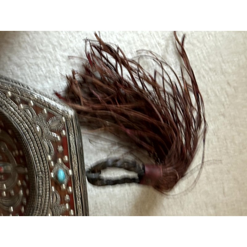 Large Ottoman Chawed Metal and Stones Wood Dough Bowl