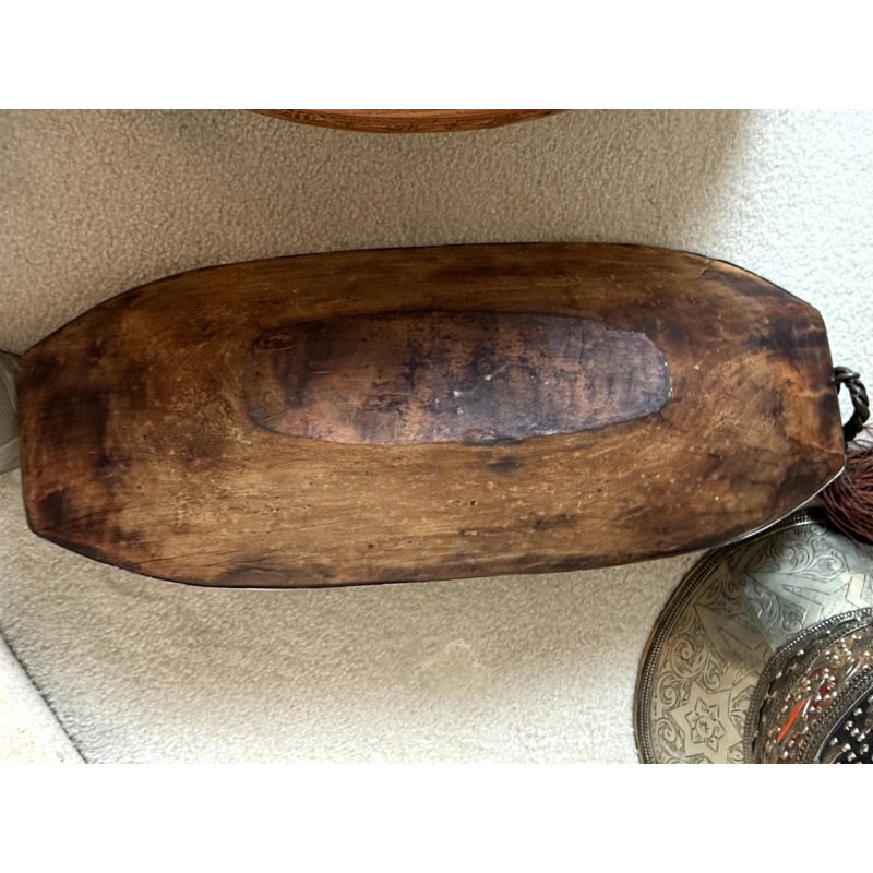 Large Ottoman Chawed Metal and Stones Wood Dough Bowl