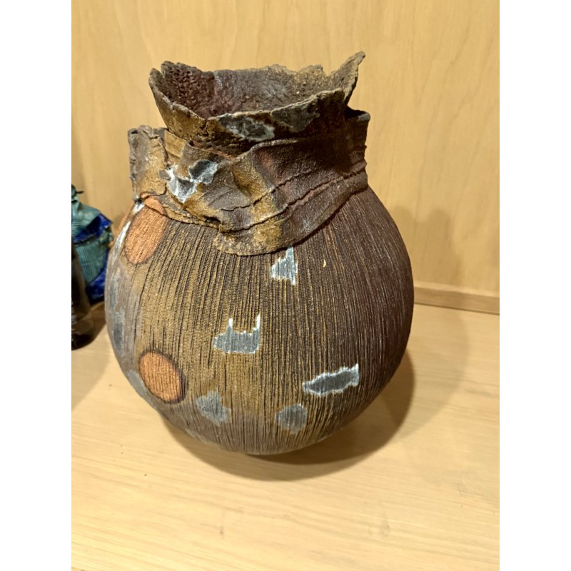 Brutalist Signed Art Pottery Vase / Pot - Large