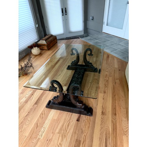 Indian Carved Wood Table Base turned into Glass Coffee Table