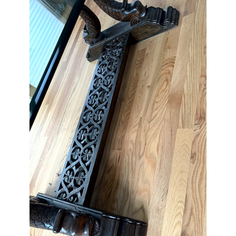 Indian Carved Wood Table Base turned into Glass Coffee Table