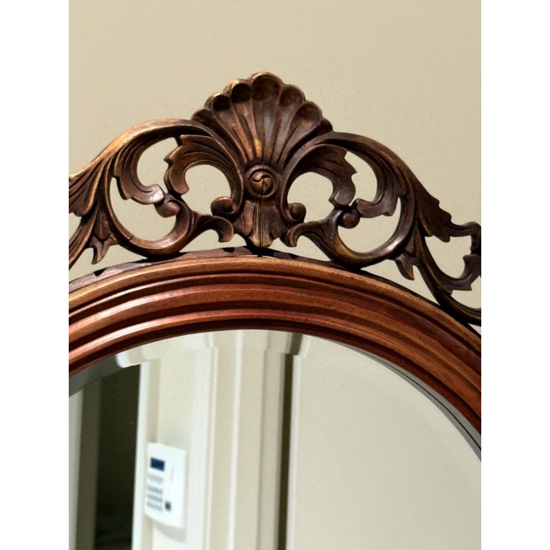 Antique Carved Wood Cheval Floor Standing Mirror