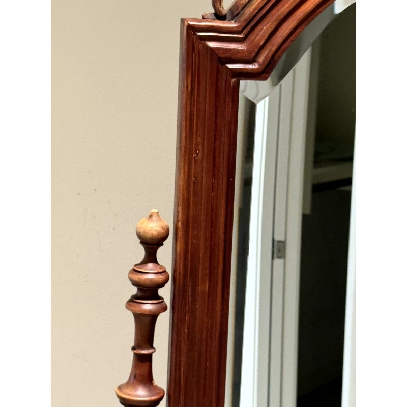 Antique Carved Wood Cheval Floor Standing Mirror