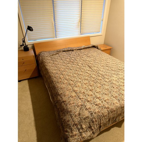 Modern Wood Bed, Nightstands, and Mattress