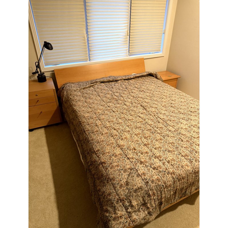 Modern Wood Bed, Nightstands, and Mattress