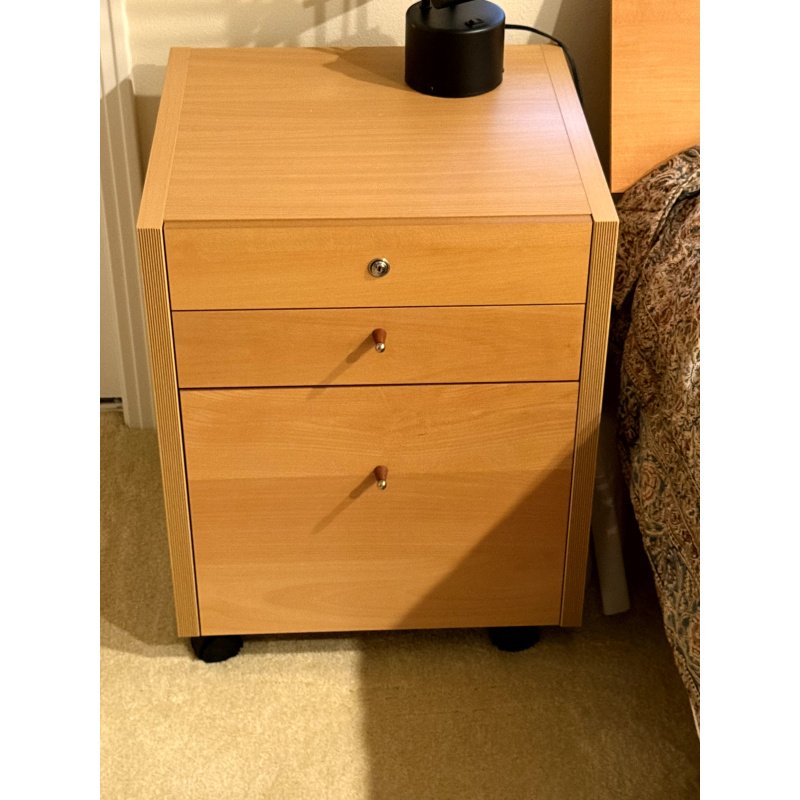 Modern Wood Bed, Nightstands, and Mattress