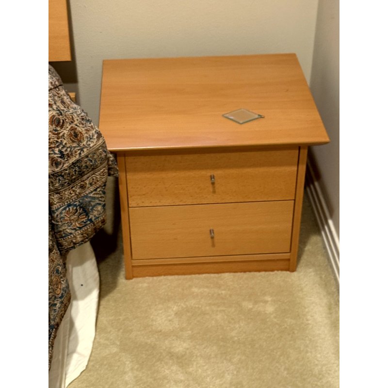 Modern Wood Bed, Nightstands, and Mattress