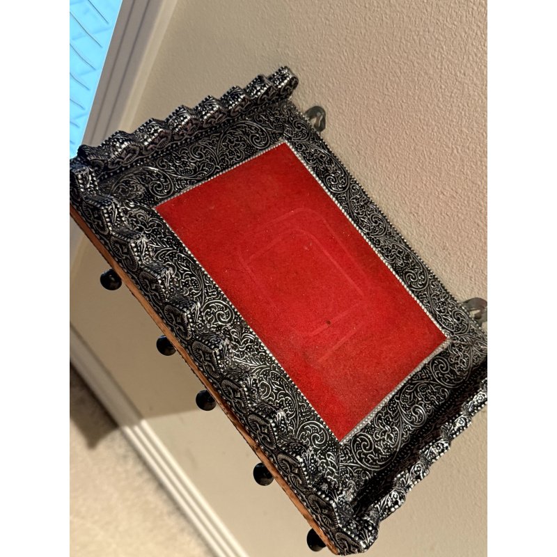 Embossed Metal Over Wood Indian Wall Shelf