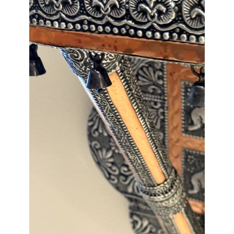 Embossed Metal Over Wood Indian Wall Shelf