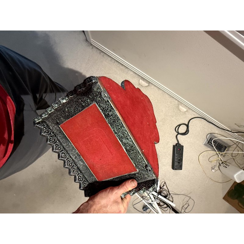 Embossed Metal Over Wood Indian Wall Shelf