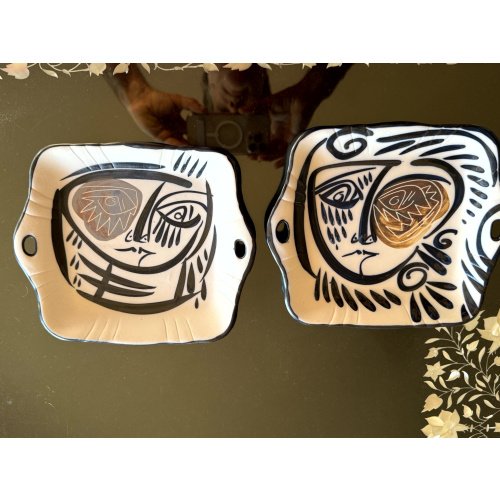 Pair of Cubist Decorated Art Pottery Plates