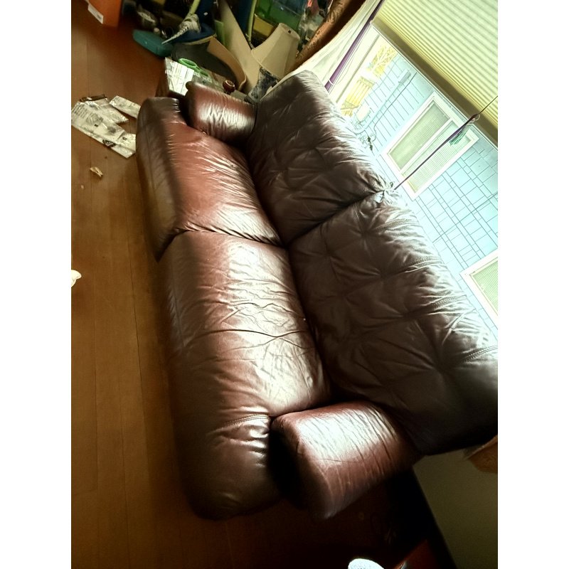 89" Brown Leather Sofa, Plush Leather Couch