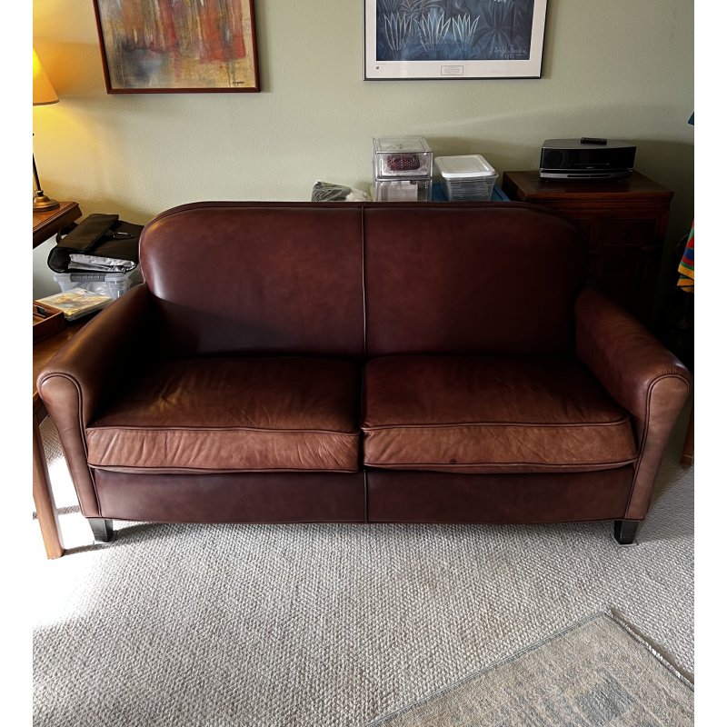 67.5” Genuine Italian Leather Sofa Montebello Collections with Lucca Merlot / Brown Leather