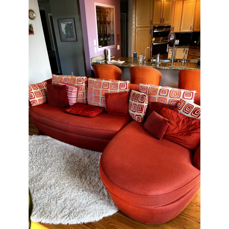 Red Curved Sectional Sofa 116" Cuddle Couch, Art Deco