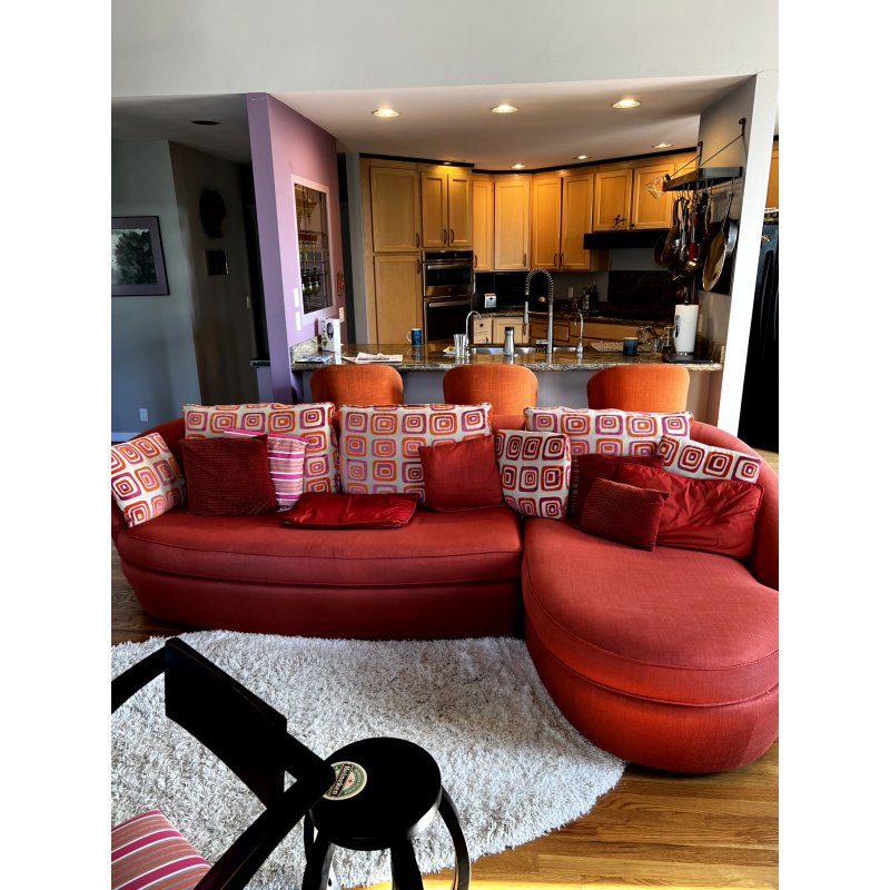 Red Curved Sectional Sofa 116" Cuddle Couch, Art Deco