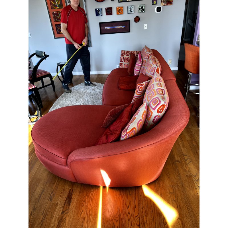 Red Curved Sectional Sofa 116" Cuddle Couch, Art Deco