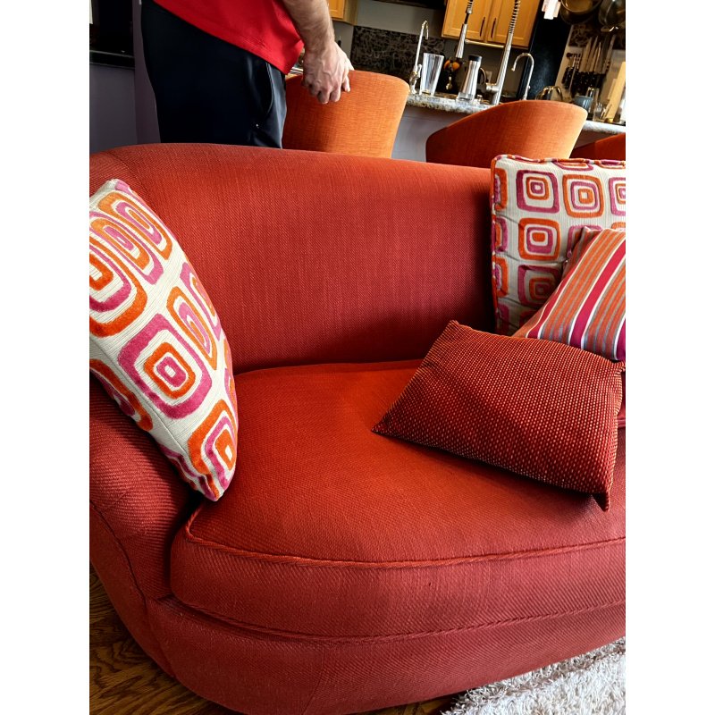 Red Curved Sectional Sofa 116" Cuddle Couch, Art Deco