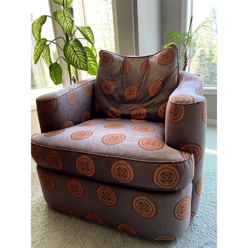 PAIR Atelier Home Alexis Swivel Chair, Saraband Rondo L. Greenberg & Son Designer Fabric