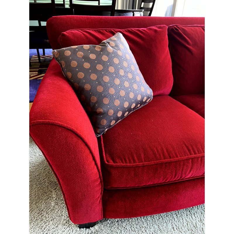 Custom L. Greenberg and Associates Red Monaco Loveseat With 2 Designer Saraband Bolero Pillows