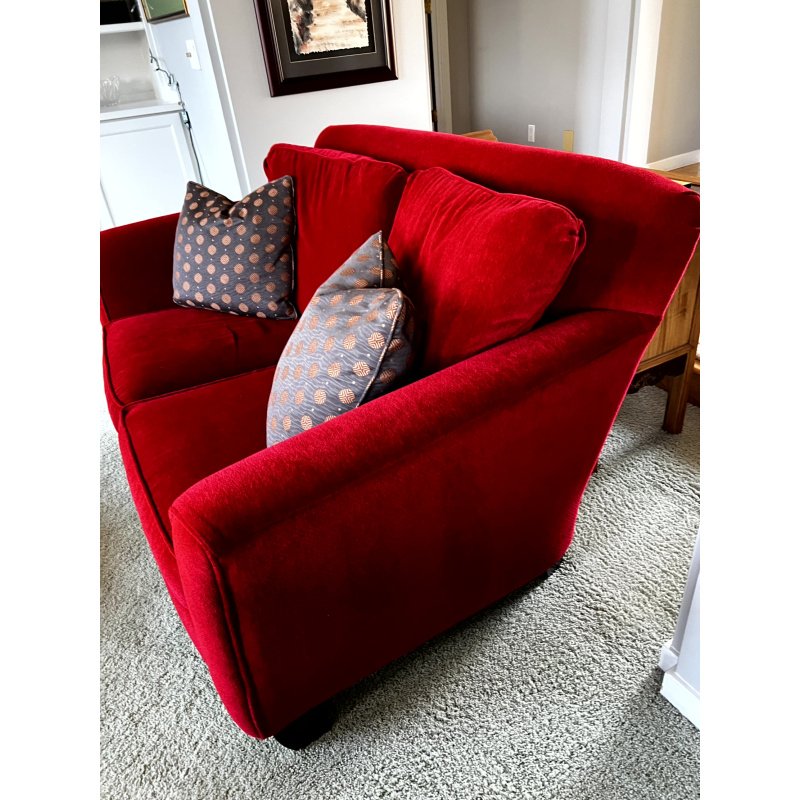 Custom L. Greenberg and Associates Red Monaco Loveseat With 2 Designer Saraband Bolero Pillows